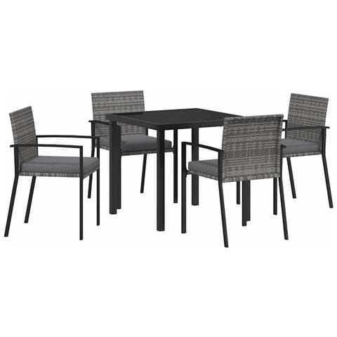 Set da Pranzo per Giardino 5 pcs Grigio Poly Rattan - Foto 1