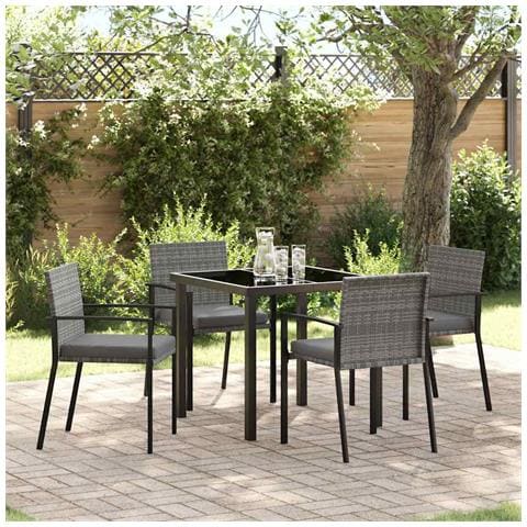 Set da Pranzo per Giardino 5 pcs Grigio Poly Rattan - Foto 2