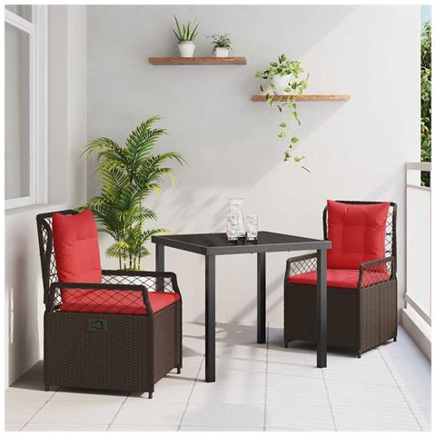 Set da Pranzo per Giardino 3 pcs Marrone polyrattan - Foto 2