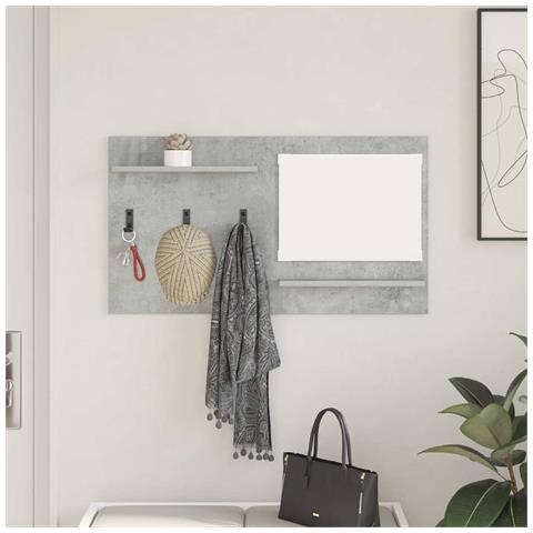 Appendiabiti a muro con specchio Grigio cemento 90 x 10 x 50 cm - Foto 2