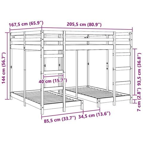 Struttura letto a castello triplo Cera marrone 160 x 200 cm - Foto 9