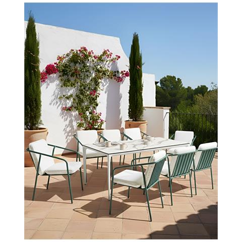 Set Di 8 Sedie Da Giardino Con Cuscini Asciano Metallo Verde - Foto 1