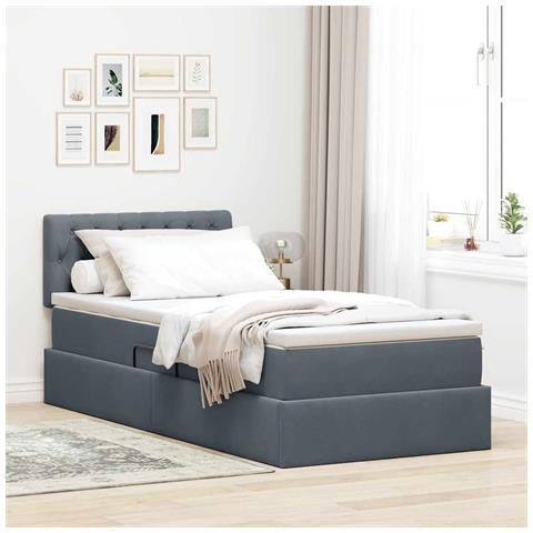 Letto con contenitore e LED Grigio scuro 90 x 190 cm Velluto - Foto 2