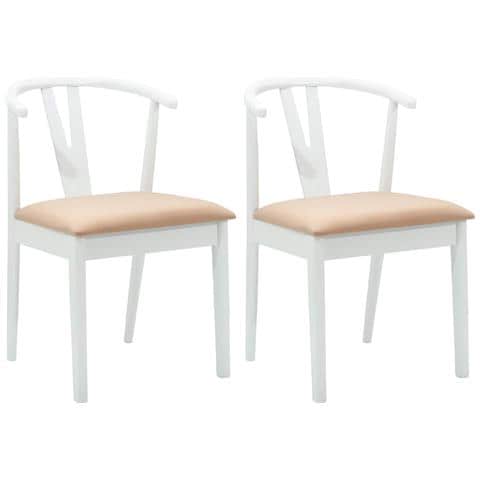 Sedia da pranzo 2 pcs Bianco e marrone Legno di gomma solido - Foto 1