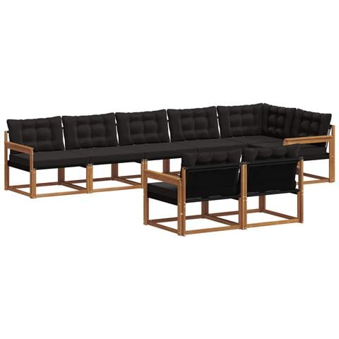Set di divani da esterno con cuscino 8 pcs Naturale e Nero - Foto 1