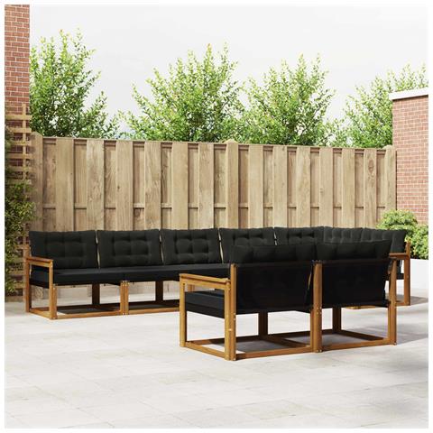 Set di divani da esterno con cuscino 8 pcs Naturale e Nero - Foto 2