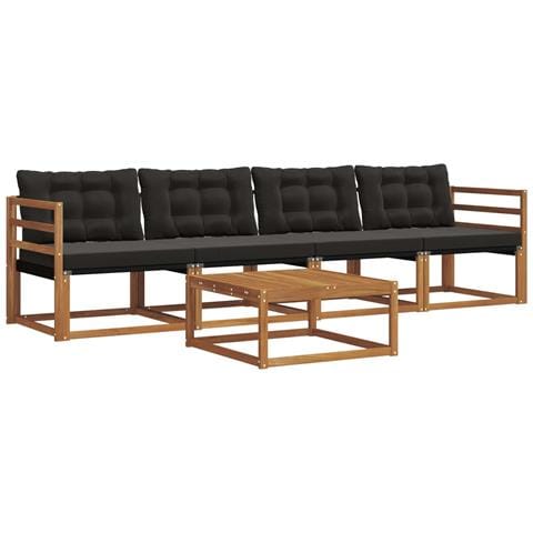 Set di divani da esterno con cuscino 5 pcs Naturale e Nero - Foto 1