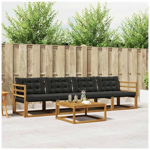 Set di divani da esterno con cuscino 5 pcs Naturale e Nero - Foto 2