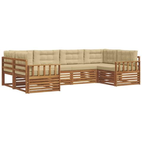 Set divani 6 pcs Naturale e Beige Legno di Acacia Massello - Foto 1