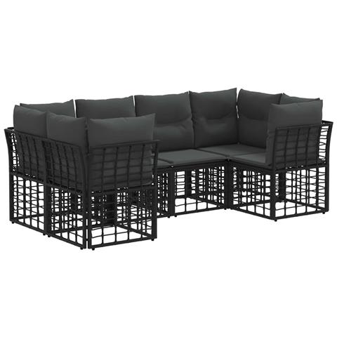 Set di divani da esterno con cuscino 6 pcs Nero Poliestere - Foto 1