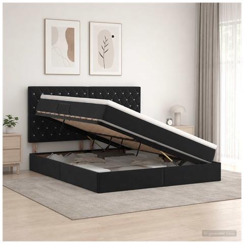Letto con contenitore e materasso Nero 160 x 200 cm Velluto - Foto 2