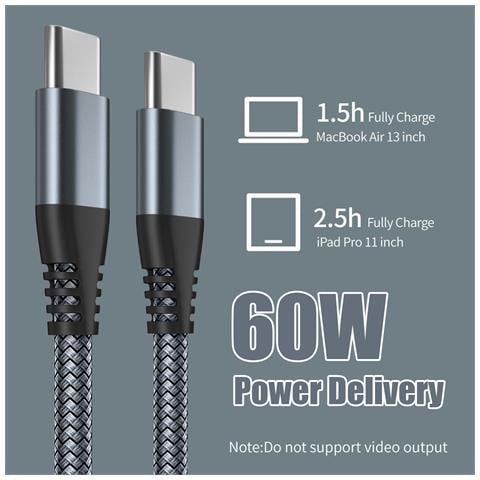 Cavo Di Ricarica Usb-c Da 60 W Con Ricarica Rapida, Compatibile Con Iphone 15/plus/pro Max, Samsung Galaxy S24/s23/s22, Pixel 7 Pro Grey 1 M - Foto 6