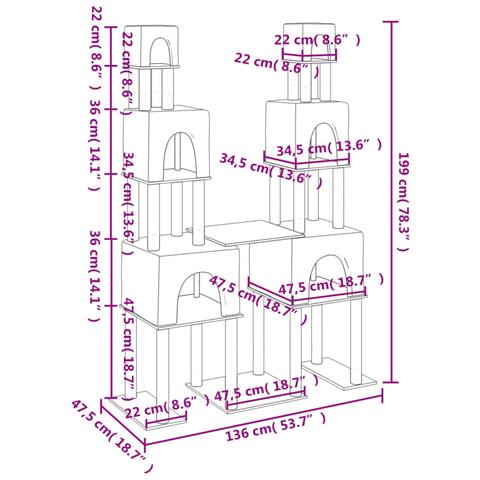 Albero Per Gatti Con Tiragraffi In Sisal Grigio Scuro 199 Cm - Foto 6