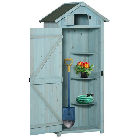 Casetta Da Giardino Porta Attrezzi In Legno Con 3 Ripiani, 77x54.2x179cm, Blu - Foto 1