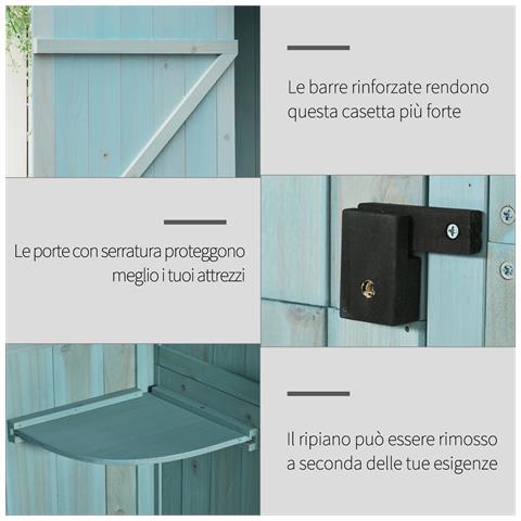 Casetta Da Giardino Porta Attrezzi In Legno Con 3 Ripiani, 77x54.2x179cm, Blu - Foto 6