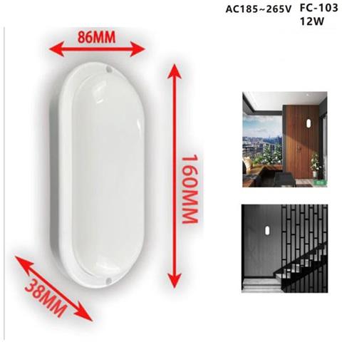 Lampada Led Da Parete Applique Ovale 12w Luce Fredda 6000k Interni Esterni Fc103 - Foto 2
