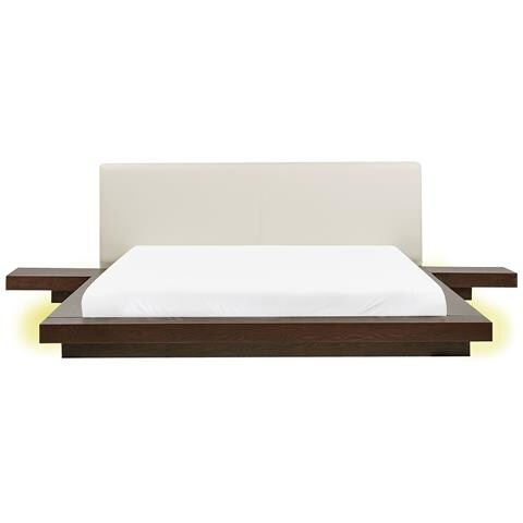Letto Matrimoniale Led Ecopelle E Legno Scuro 180 X 200 Cm Zen - Foto 2
