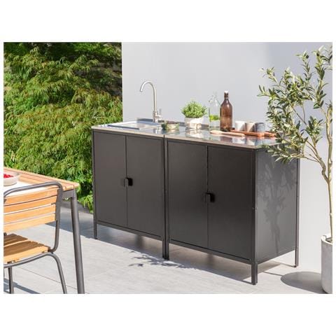 Set Cucina Da Esterno 2 Elementi Con Lavello Vilama Metallo Nero - Foto 1