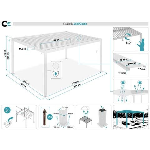 Pergola Bioclimatica Autoportante In Alluminio Bianco Piana 4x3m - Foto 8