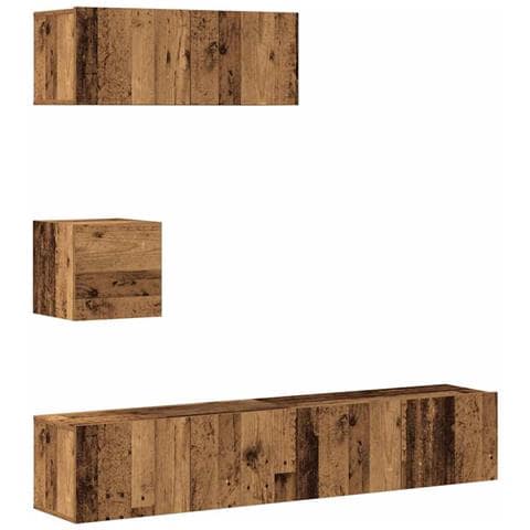 Set Mobile Tv 4 Pz Montato A Parete Legno Antico In Truciolato - Foto 2