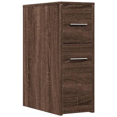 Armadietto Da Bagno Stretto Con Ruote Rovere Marrone Truciolato - Foto 2