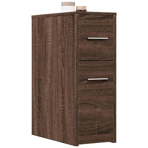 Armadietto Da Bagno Stretto Con Ruote Rovere Marrone Truciolato - Foto 1