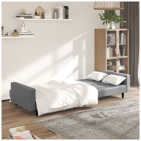 Divano Letto A 2 Posti Grigio In Similpelle - Foto 2