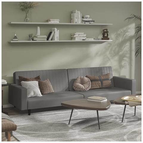 Divano Letto A 2 Posti Grigio In Similpelle - Foto 8