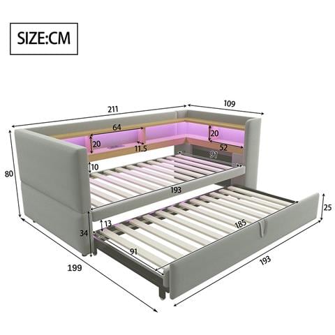 Divano Letto 90/180x190cm, Letto Imbottito, Divano Letto Multifunzionale, Letto Singolo, Grigio Chiaro - Foto 2