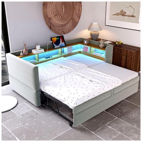 Divano Letto 90/180x190cm, Letto Imbottito, Divano Letto Multifunzionale, Letto Singolo, Grigio Chiaro - Foto 1