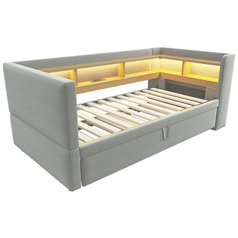 Divano Letto 90/180x190cm, Letto Imbottito, Divano Letto Multifunzionale, Letto Singolo, Grigio Chiaro - Foto 4