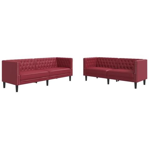 Sei Divani Chesterfield 2 pz Rosso Vino in Similpelle - Foto 1