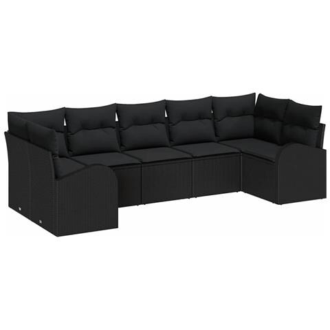 Set di divano da giardino 7 pezzi con cuscini in rattan nero - Foto 1