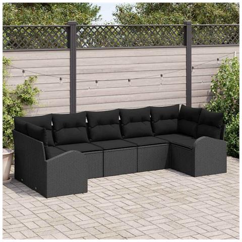 Set di divano da giardino 7 pezzi con cuscini in rattan nero - Foto 2