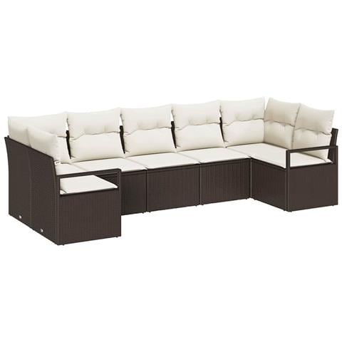 Set divani giardino 7 pezzi  con cuscini Marrone Polyrattan, Divano giardino 2 posti  con ripostiglio e cuscini Marrone Polyrattan - Foto 1