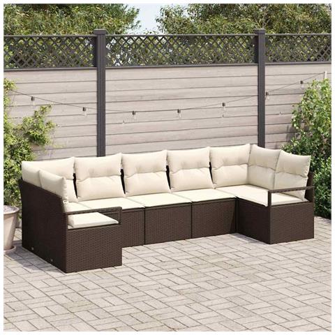 Set divani giardino 7 pezzi  con cuscini Marrone Polyrattan, Divano giardino 2 posti  con ripostiglio e cuscini Marrone Polyrattan - Foto 2