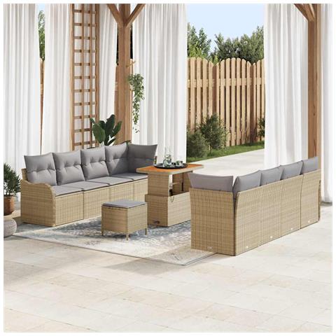 Set Divano da Giardino 11 Pezzi con Cuscini Rattan Sintetico Beige Acacia, Divano da Giardino per 2 Persone con Ripostiglio & Cuscini Rattan Sintetico Beige, Set da Pranzo da Giardino 3 Pezzi con Cuscini Rattan Sintetico Beige Acacia - Foto 2