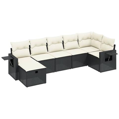 Set Divani da Giardino con Cuscini 7pz Nero Polyrattan - Foto 1