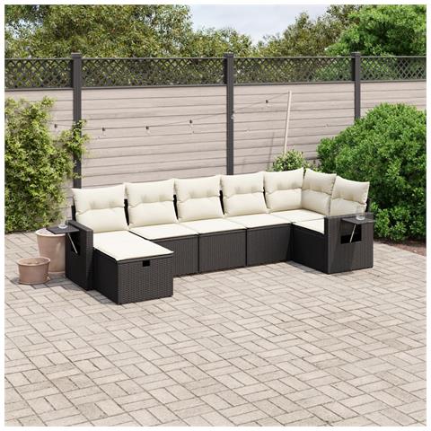 Set Divani da Giardino con Cuscini 7pz Nero Polyrattan - Foto 2