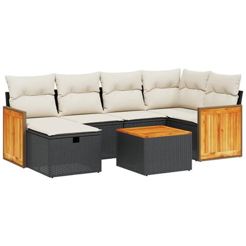 Set Divani da Giardino con Cuscini 7pz Nero Polyrattan - Foto 1