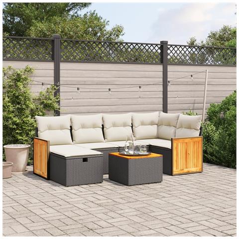 Set Divani da Giardino con Cuscini 7pz Nero Polyrattan - Foto 2