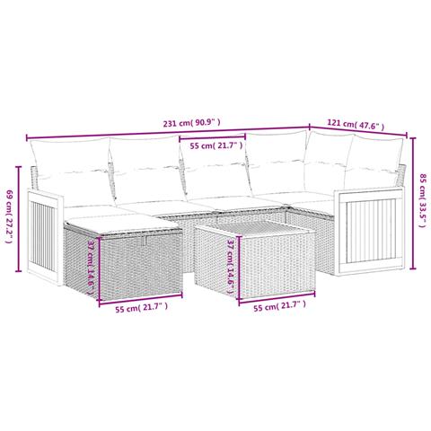 Set Divani da Giardino con Cuscini 7pz Nero Polyrattan - Foto 4