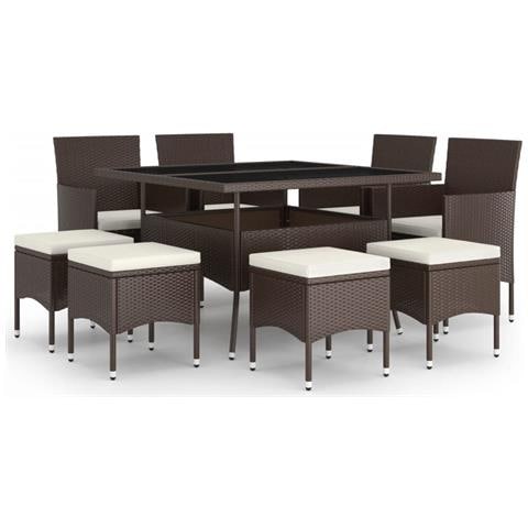 Set da Pranzo da Giardino in Polyrattan 9 pz Marrone - Foto 1