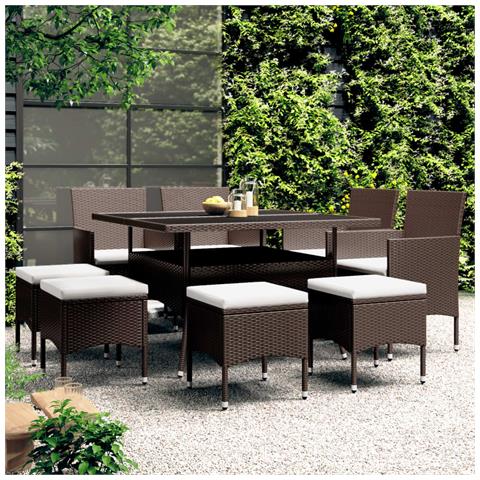 Set da Pranzo da Giardino in Polyrattan 9 pz Marrone - Foto 2