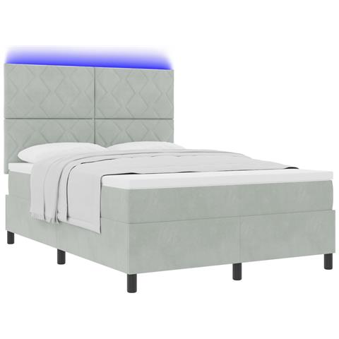 Letto a Rete con Materasso & Luce LED Grigio Chiaro 140x190 cm Velluto - Foto 1