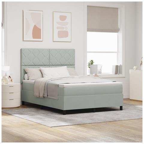 Letto a Rete con Materasso & Luce LED Grigio Chiaro 140x190 cm Velluto - Foto 2