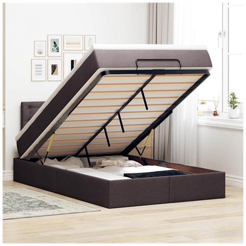 Pouf Letto con Materasso Marrone Scuro 120x200 cm in Tessuto - Foto 2