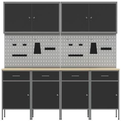 Set da 10 Pezzi di Armadietto da Lavoro e Pannello Perforato Nero in MDF e Metallo - Foto 9