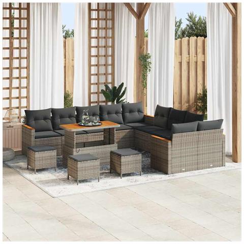 Set Divano da Giardino con cuscino 14 pcs Grigio Poly Rattan - Foto 2