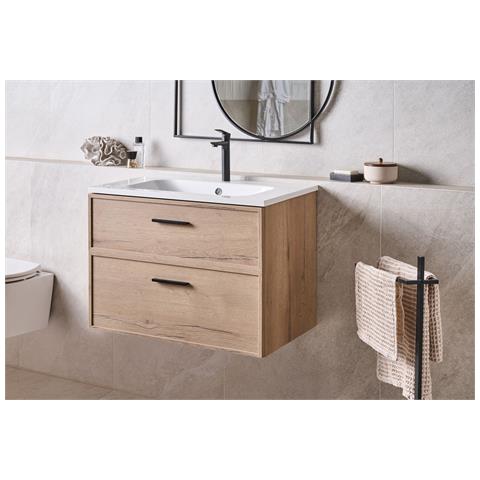 Mobile Lavabo A Parete Con Lavabo Yelcho 80 Cm Marrone Chiaro - Foto 1